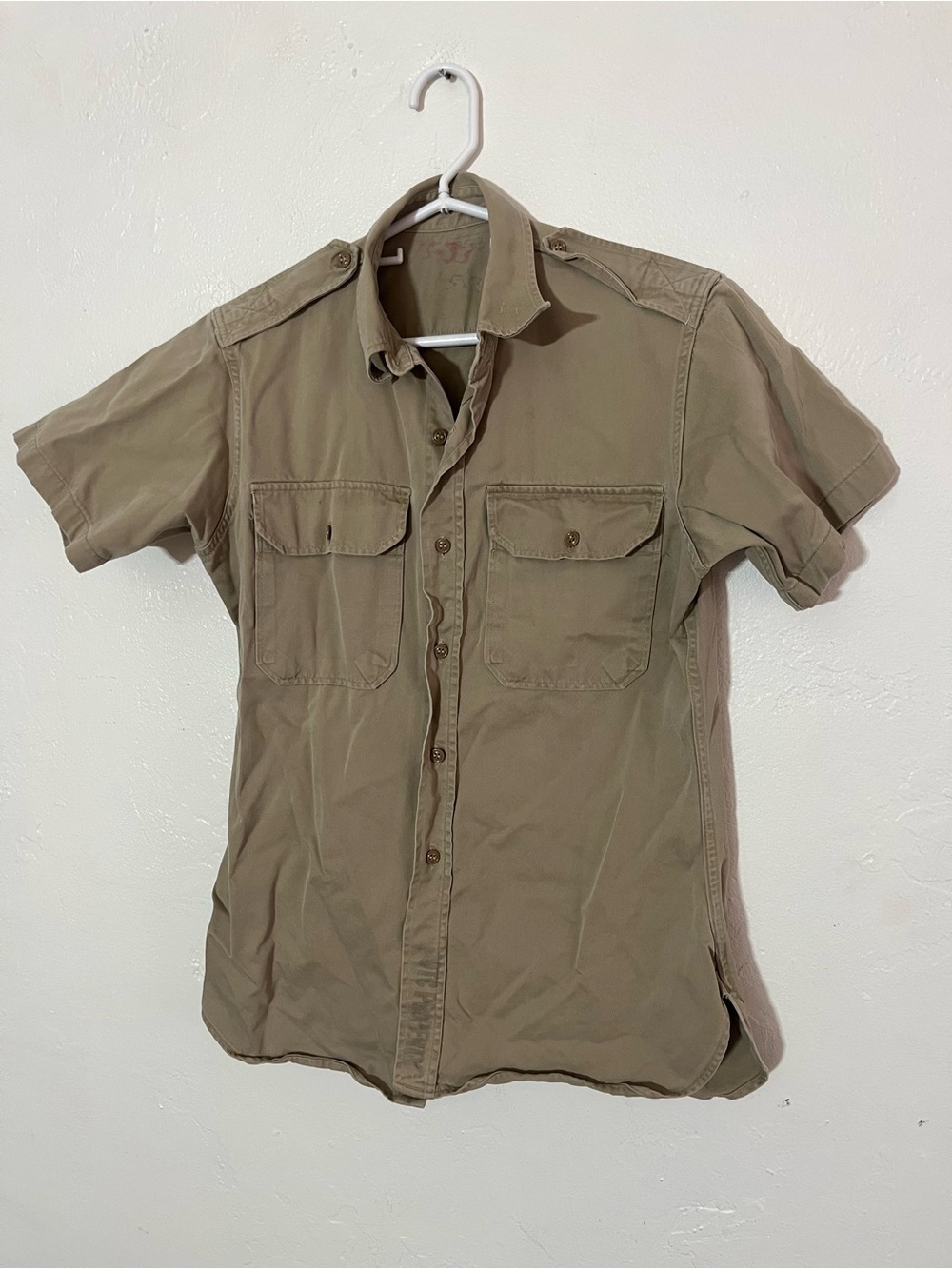 ROTC Short Sleeve Utility Button-Up Shirt - Khaki Unisex Cargo Front Pocket